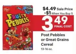 Coborn's Post Fruity Pebbles or Great Grains Cereal offer
