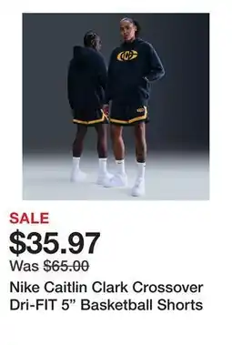 Dick's Sporting Goods Nike Caitlin Clark Crossover Dri-FIT 5 Basketball Shorts offer