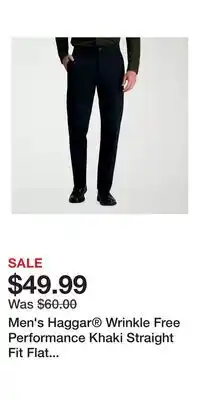 Kohl's Men's Haggar Wrinkle Free Performance Khaki Straight Fit Flat Front Pant offer