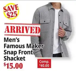 Ocean State Job Lot Men's Famous Maker Snap Front Shacket offer