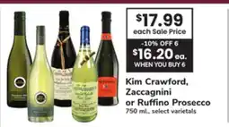 ACME Kim Crawford, Zaccagnini or Ruffino Prosecco offer