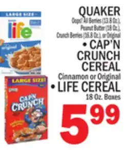 C Town QUAKER, CAP'N CRUNCH CEREAL, LIFE CEREAL offer