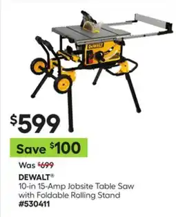 Lowe's 10-in 15-Amp Jobsite Table Saw with Foldable Rolling Stand offer