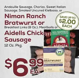 DeCicco & Sons Niman Ranch Bratwurst or Aidells Chicken Sausage offer