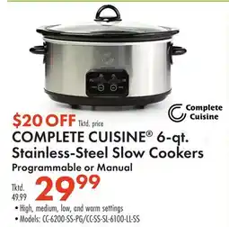 Boscov's COMPLETE CUISINE 6-qt. Stainless-Steel Slow Cookers offer