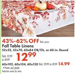 Boscov's Fall Table Linens offer