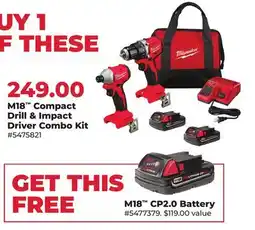 Runnings Milwaukee M18 Compact Drill & Impact Driver Combo Kit offer