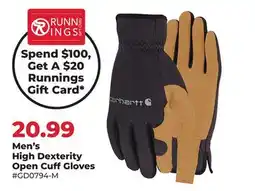 Runnings Carhartt Men's High Dexterity Open Cuff Gloves offer