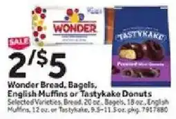 Stop&Shop Wonder Bread, Bagels, English Muffins or Tastykake Donuts offer