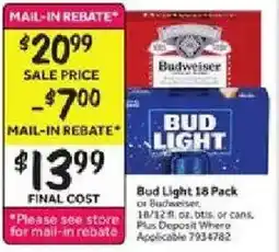 Stop&Shop Budweiser or Bud Light 18 Pack offer