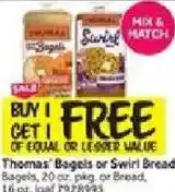 Stop&Shop Thomas' Bagels or Swirl Bread offer
