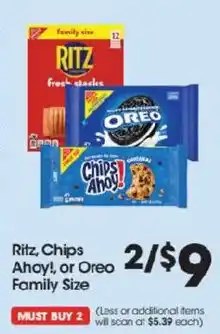 Ritz, Chips Ahoy!, or Oreo Family Size