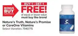 GIANT Nature's Truth, Nature's Promise or CareOne Vitamins offer
