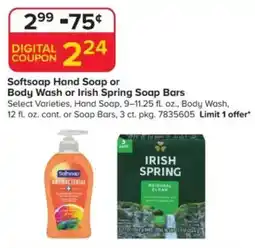 GIANT Softsoap Hand Soap or Body Wash or Irish Spring Soap Bars offer