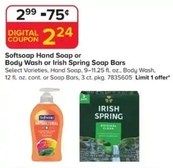 Softsoap Hand Soap or Body Wash or Irish Spring Soap Bars