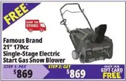Ocean State Job Lot Famous Brand 21" 179cc Single-Stage Electric Start Gas Snow Blower offer