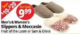 Ocean State Job Lot Men's & Women's Slippers & Moccasin Fruit of the Loom or Sam & Olivia offer