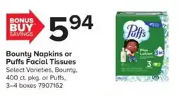 GIANT Bounty Napkins or Puffs Facial Tissues offer