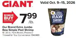 GIANT Giant our brand extra jumbo raw simple peel shrimp offer