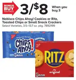 GIANT Nabisco Chips Ahoy! Cookies or Ritz, Toasted Chips or Small Snack Crackers offer