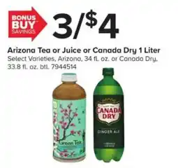 GIANT Arizona Tea or Juice or Canada Dry offer