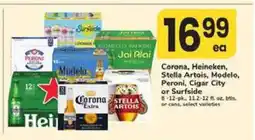 Safeway Corona, Heineken, Stella Artois, Modelo, Peroni, Cigar City or Surfside offer