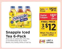 ShopRite Snapple Iced Tea 6-Pack offer