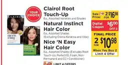 ShopRite Clairol Root Touch-Up, Natural Instinct Hair Color, Nice ‘N Easy Hair Color offer