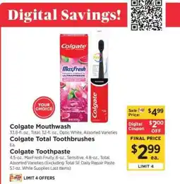 ShopRite Colgate Mouthwash or Toothbrushes offer