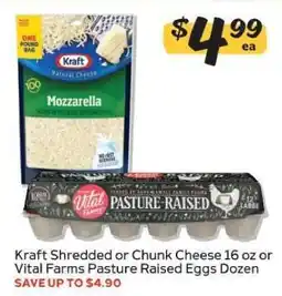 Winn Dixie Kraft Shredded or Chunk Cheese 16 oz or Vital Farms Pasture Raised Eggs Dozen offer
