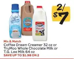 Winn Dixie Coffee Dream Creamer 32 oz or TruMoo Whole Chocolate Milk or T.G. Lee Milk 64 oz offer