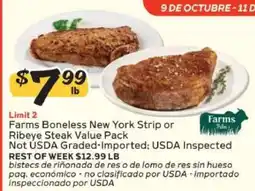 Winn Dixie Farms Boneless New York Strip or Ribeye Steak Value Pack offer