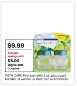 CVS Febreze refills 2 ct., plug scent booster oil warmer or trash can air freshener offer