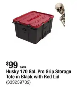 The Home Depot Husky 170 Gal. Pro Grip Storage Tote in Black with Red Lid offer