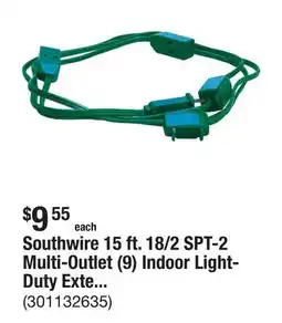 The Home Depot Southwire 15 ft. 18/2 SPT-2 Multi-Outlet (9) Indoor Light-Duty Extension Cord with Power Switch offer