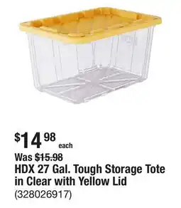 The Home Depot HDX 27 Gal. Tough Storage Tote in Clear with Yellow Lid offer