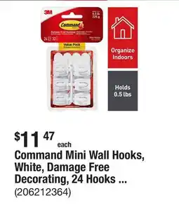 The Home Depot Command Mini Wall Hooks, White, Damage Free Decorating, 24 Hooks and 32 Command Strips offer
