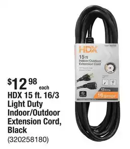 The Home Depot HDX 15 ft. 16/3 Light Duty Indoor/Outdoor Extension Cord, Black offer
