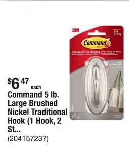 The Home Depot Command 5 lb. Large Brushed Nickel Traditional Hook (1 Hook, 2 Strips) offer