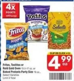 Randalls Fritos, Tostitos or Rold Gold Oven Baked Pretzels Party Size offer