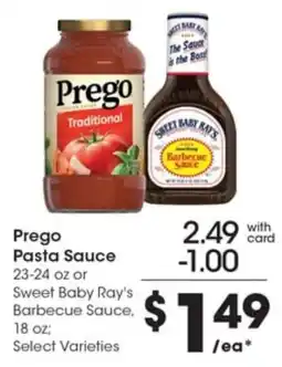 Gerbes Prego Pasta Sauce or Sweet Baby Ray's Barbecue Sauce offer