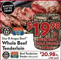 Reasors Star B Angus Beef Whole Beef Tenderloin offer