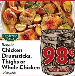 Reasors Sanderson Farms Bone-In Chicken Drumsticks, Thighs or Whole Chicken offer