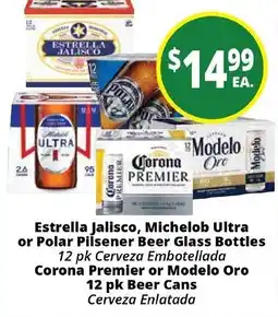 Rancho Markets Estrella Jalisco, Michelob Ultra or Polar Pilsener Beer Glass Bottles offer