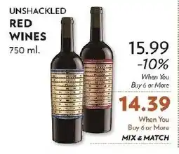 Reasors Unshackled red wines offer