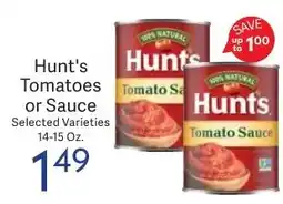 Riesbeck Hunt's Tomatoes or Sauce offer