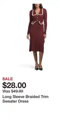 TJ Maxx Long Sleeve Braided Trim Sweater Dress offer