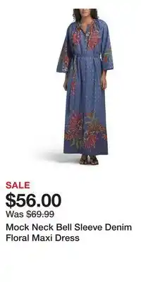 TJ Maxx Mock Neck Bell Sleeve Denim Floral Maxi Dress offer