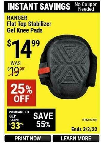 Harbor Freight Tools Ranger Flat Top Stabilizer Gel Knee Pads offer
