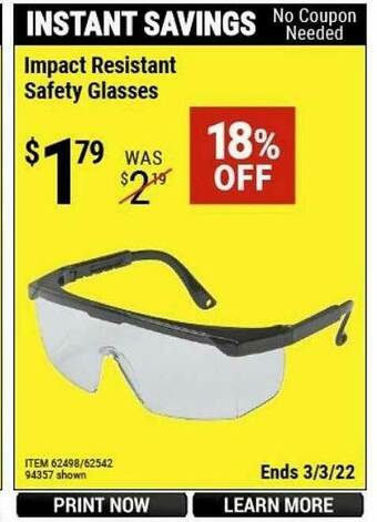 Harbor Freight Tools Impact Resistant Safety Glasses offer